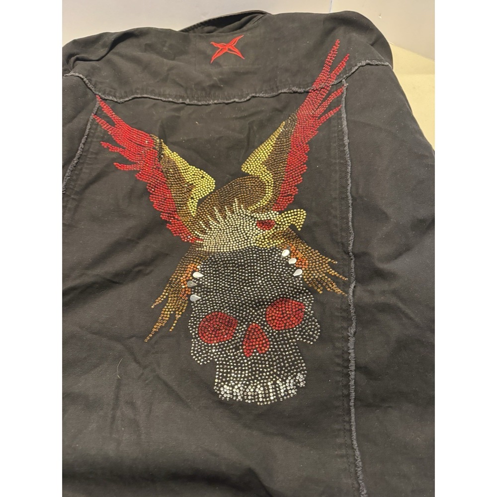 Hama Skull Rhinestone Jacket 2XL Black Military Punk Biker Y2K Winged Skull